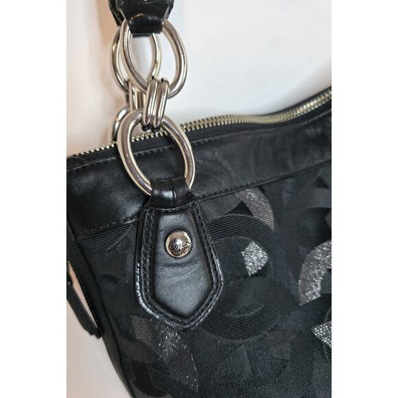 Coach Sig Kristin Metallic Zip Bag Tote Shoulder Bag Black/Silver 18286 - Picture 6 of 15